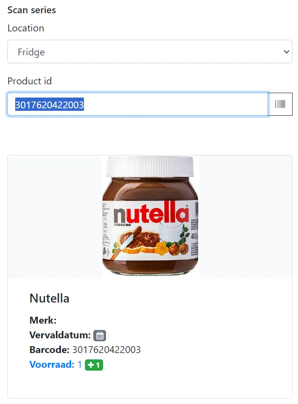 Product toegevoegd aan de voorraad na het scannen